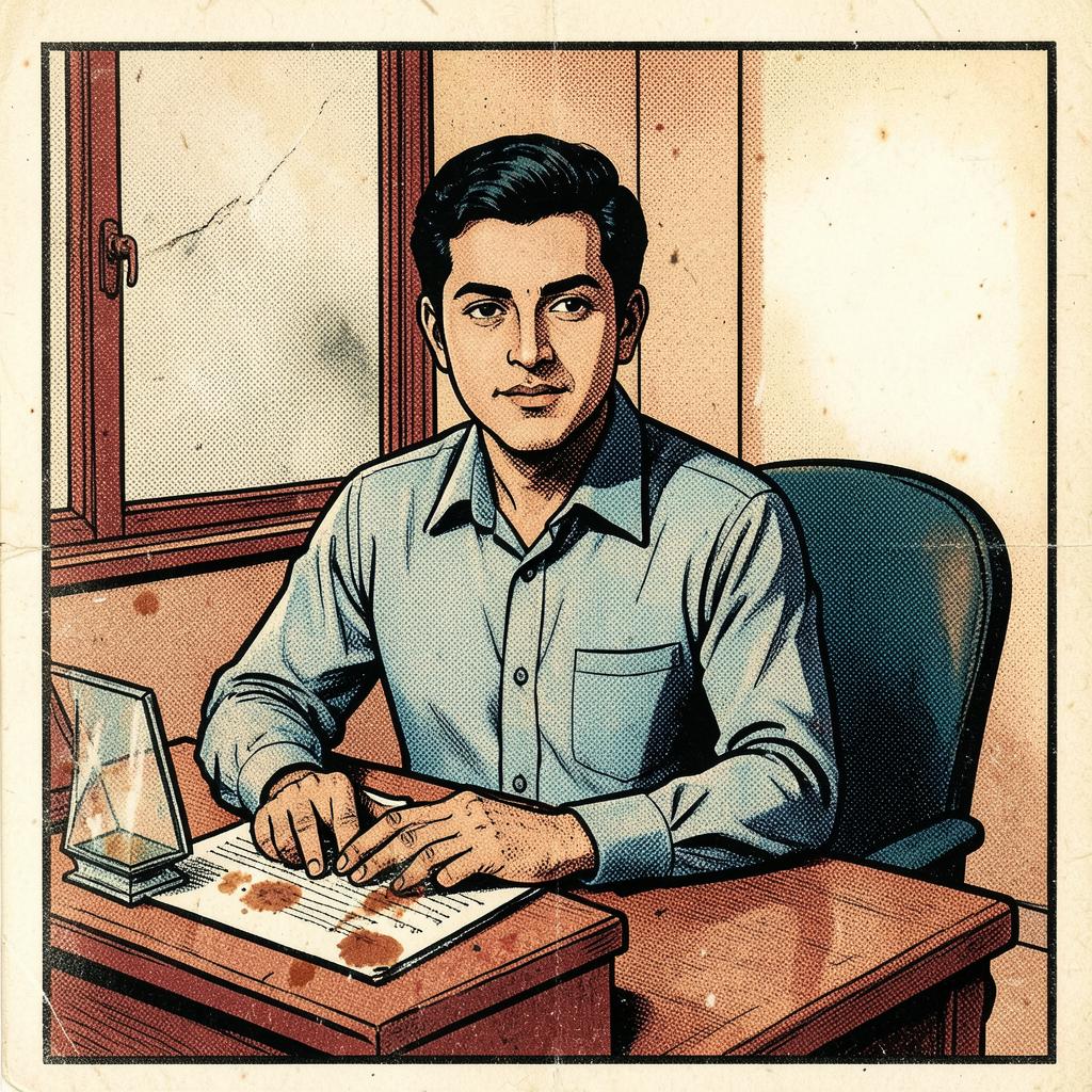 Anil Deshpande, Junior Assistant, Municipal Water Department (Section III) — comic-style portrait