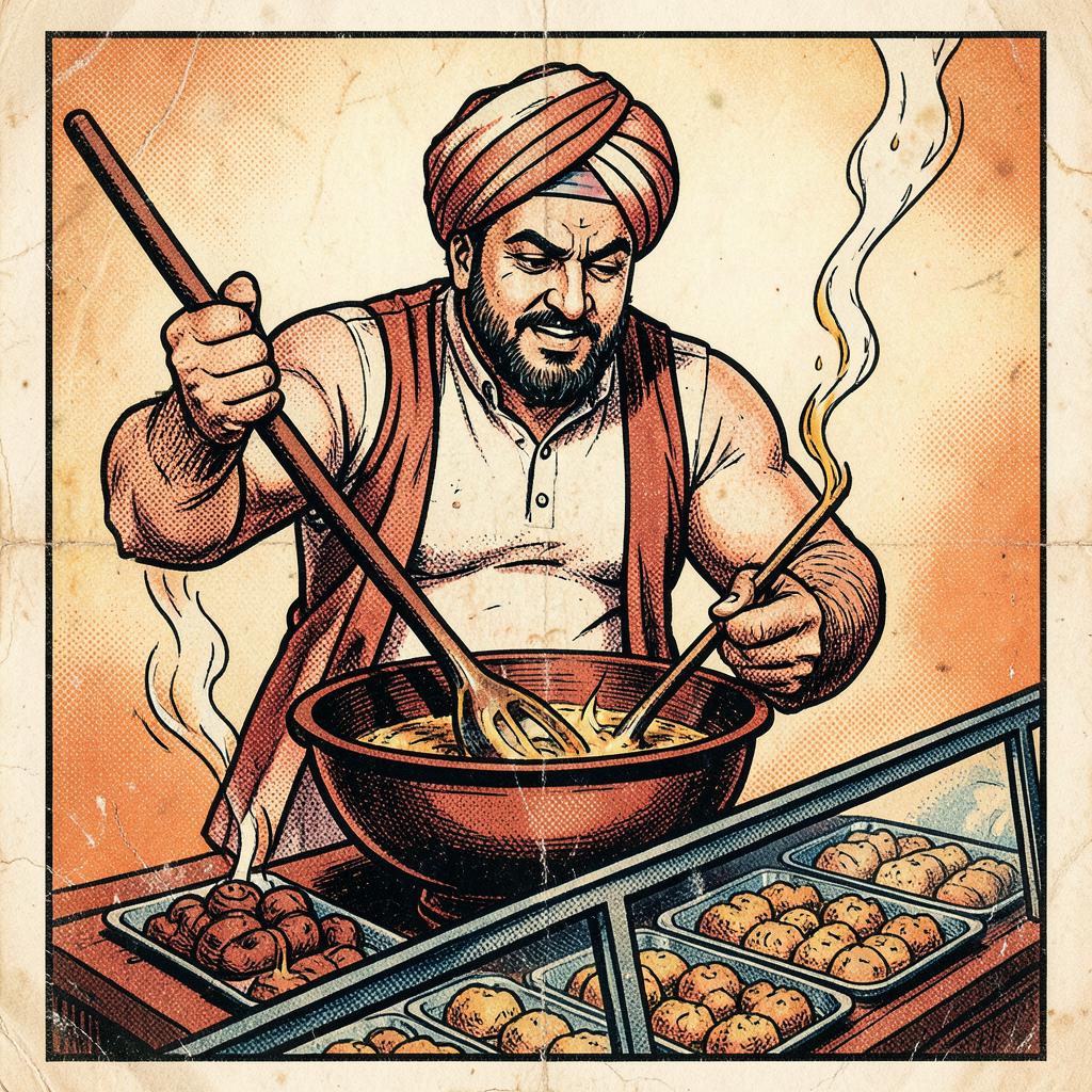 Balwant Singh, Halwai, Singh Sweet House (Since His Grandfather's Time) — comic-style portrait