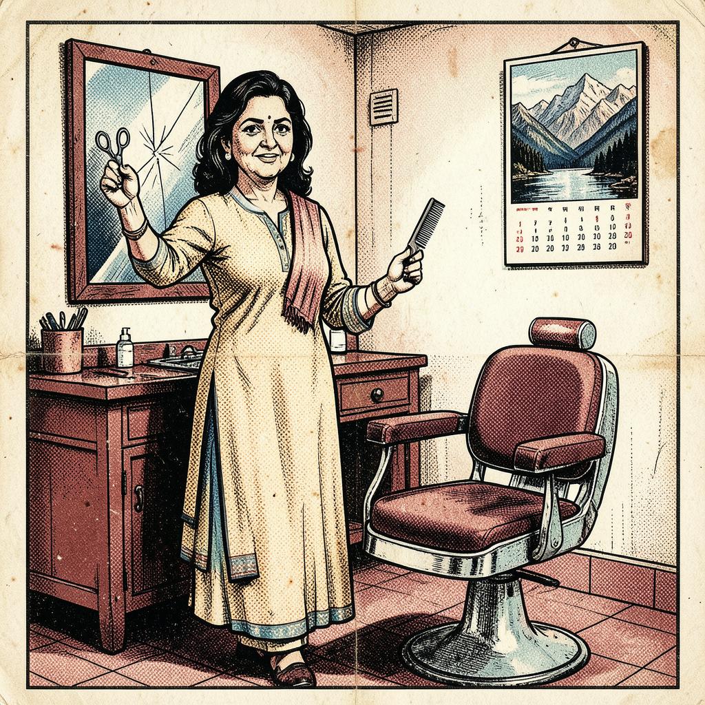 Bharati Nayak, Owner, New Glow Ladies' Beauty Parlour (First Floor) — comic-style portrait