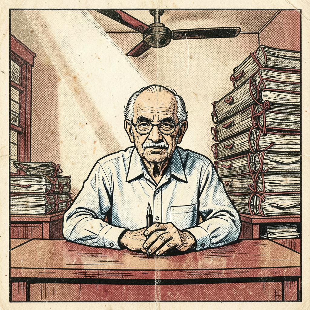 Bishnu Prasad Barman, Retired Upper Division Clerk, Sub-Divisional Office — comic-style portrait