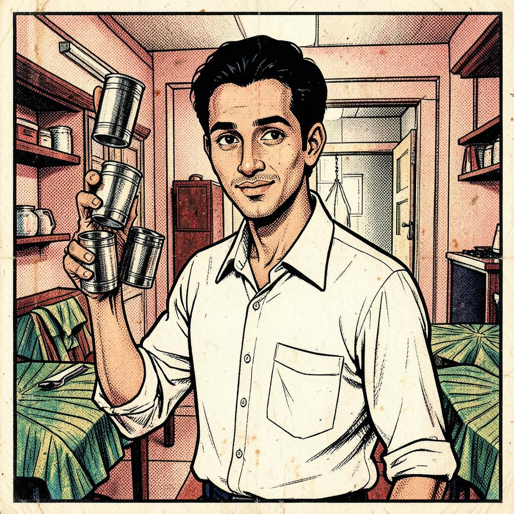 Shankar Chettiar, Head Waiter, Sri Krishna Bhavan (Table Nos. 1–14) — comic-style portrait