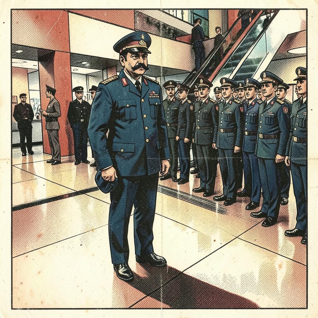 Havildar (Retd.) Tejpal Singh, Security Supervisor, Sunrise Mall (Shift In-Charge) — comic-style portrait