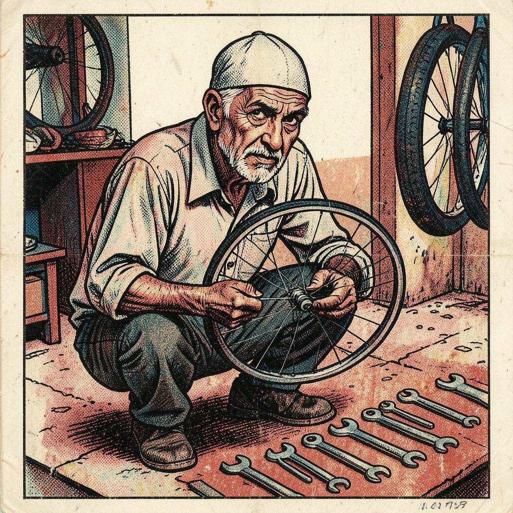 Yusuf Ali, Cycle Repair Mechanic, Corner of Nala Road — comic-style portrait